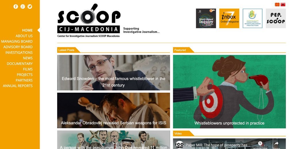 Screenshot of the Center for Investigative Journalism SCOOP Macedonia website