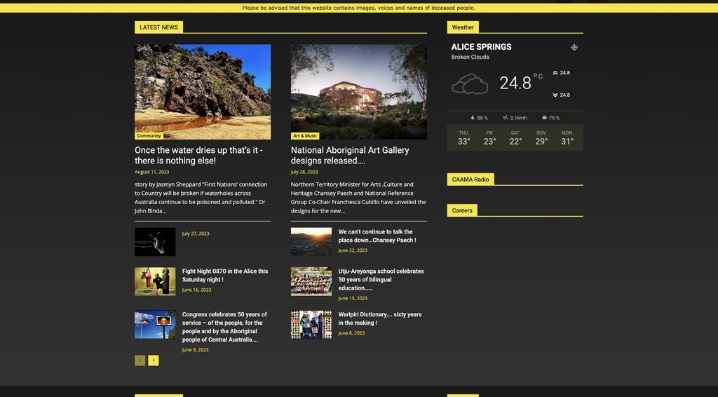 Screenshot of the Central Australian Aboriginal Media Association website