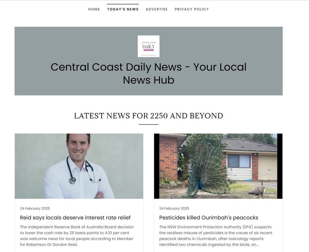 Screenshot of the Central Coast Daily website