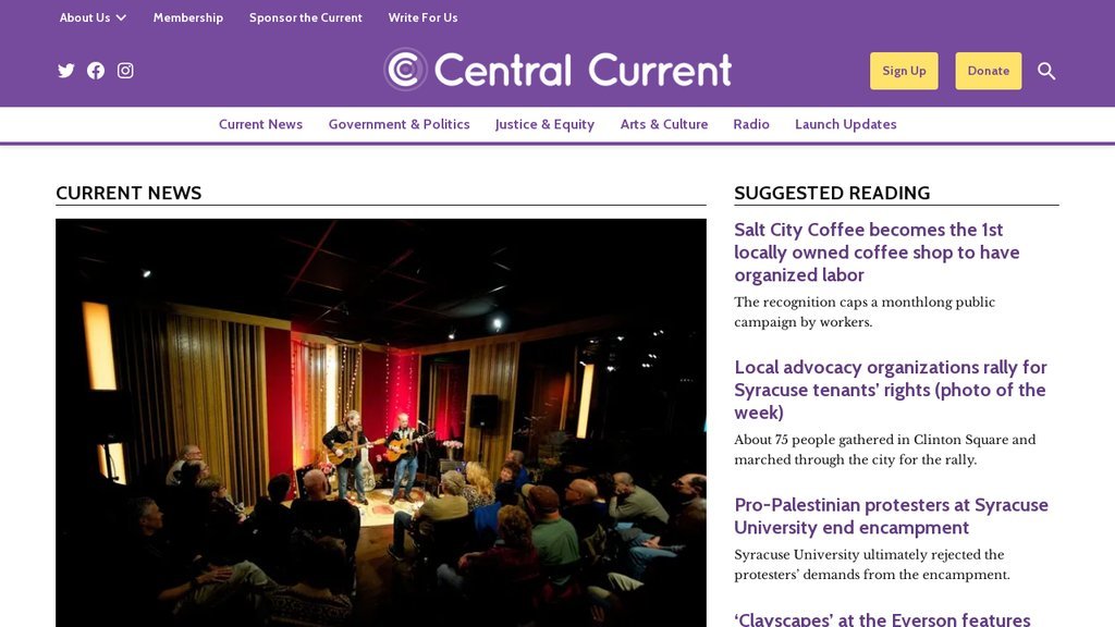 Screenshot of the Central Current, The website