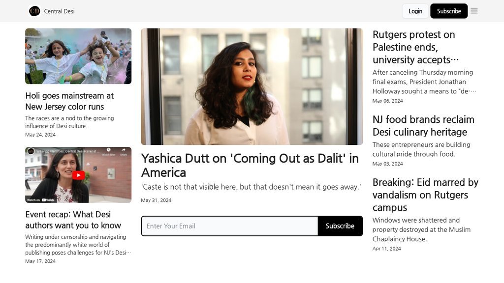 Screenshot of the Central Desi website