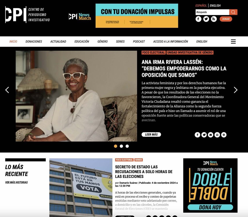 Screenshot of the Centro De Periodismo Investigativo website