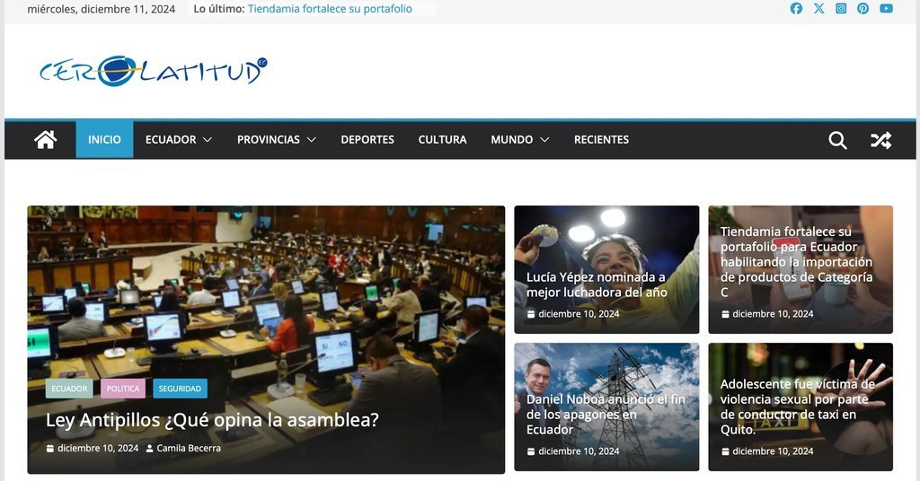 Screenshot of the Cero Latitud website