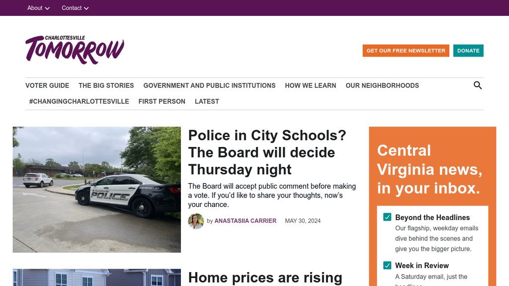 Screenshot of the Charlottesville Tomorrow website