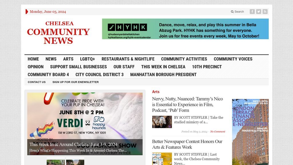 Screenshot of the CHELSEA COMMUNITY NEWS website