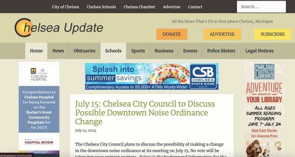Screenshot of the Chelsea Update website