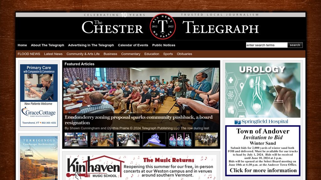Screenshot of the Chester Telegraph website