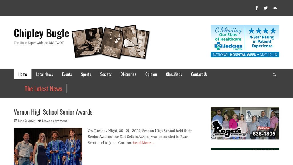 Screenshot of the Chipley Bugle website
