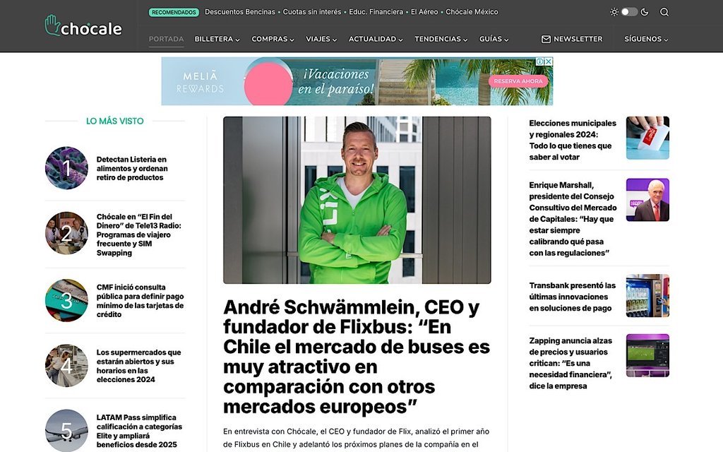 Screenshot of the Chocale website