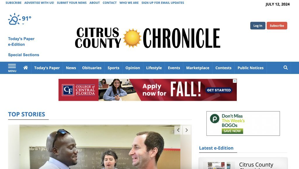 Screenshot of the Citrus County Chronicle website