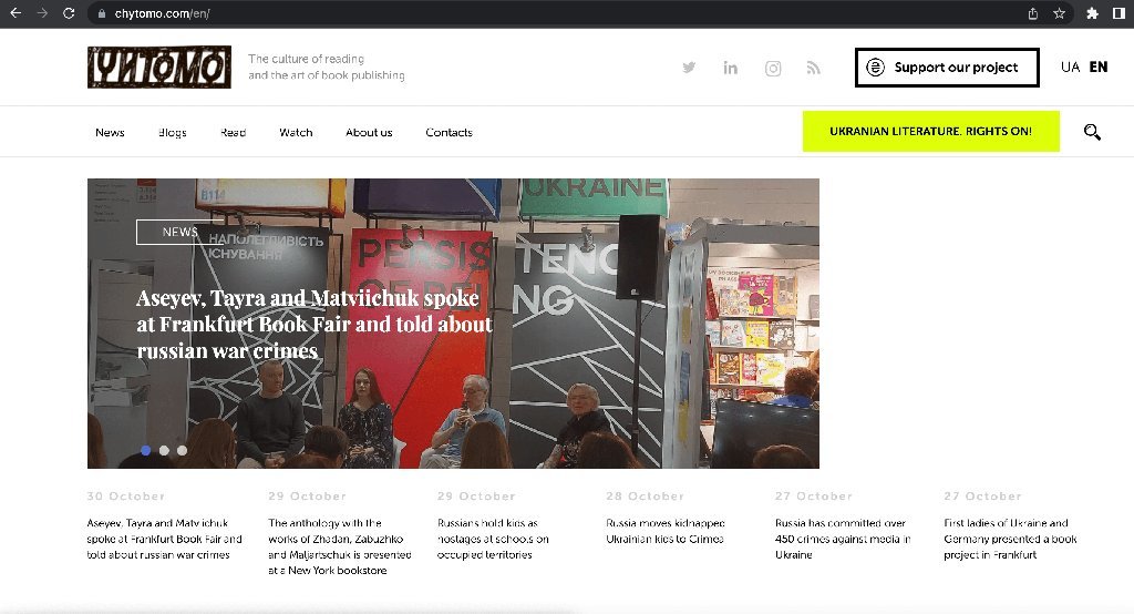 Screenshot of the Chytomo website