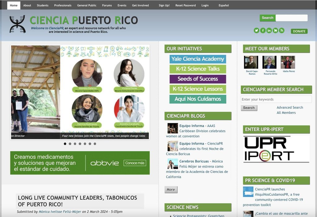 Screenshot of the Ciencia Puerto Rico website