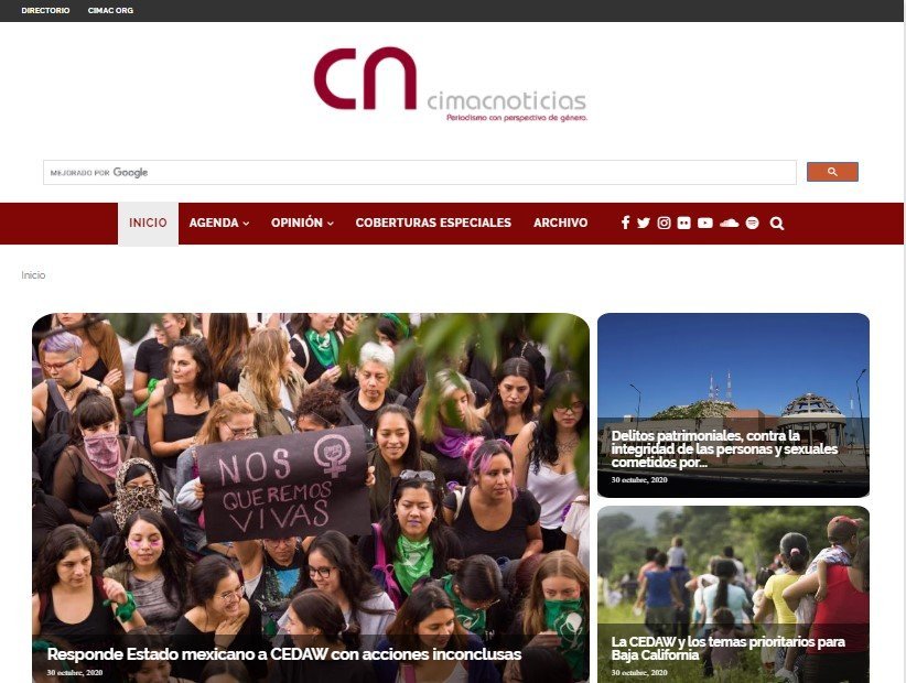 Screenshot of the Cimac Noticias website