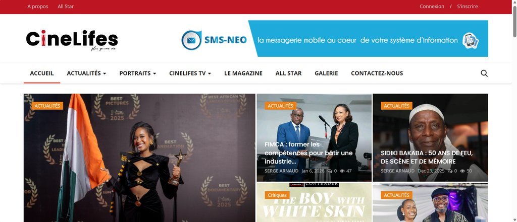 Screenshot of the CINE Lifes website