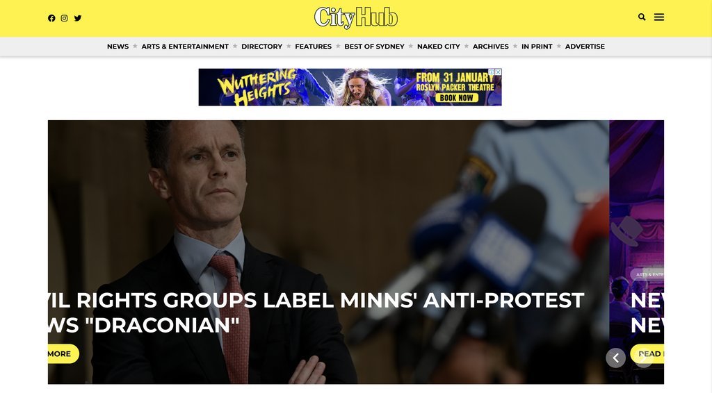 Screenshot of the City Hub website