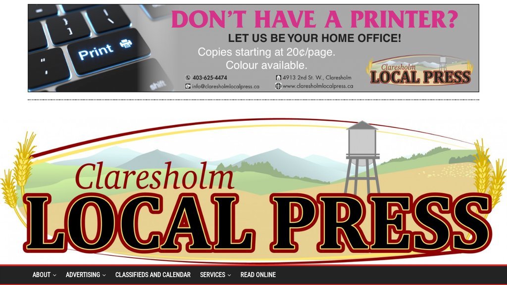 Screenshot of the Claresholm Local Press website