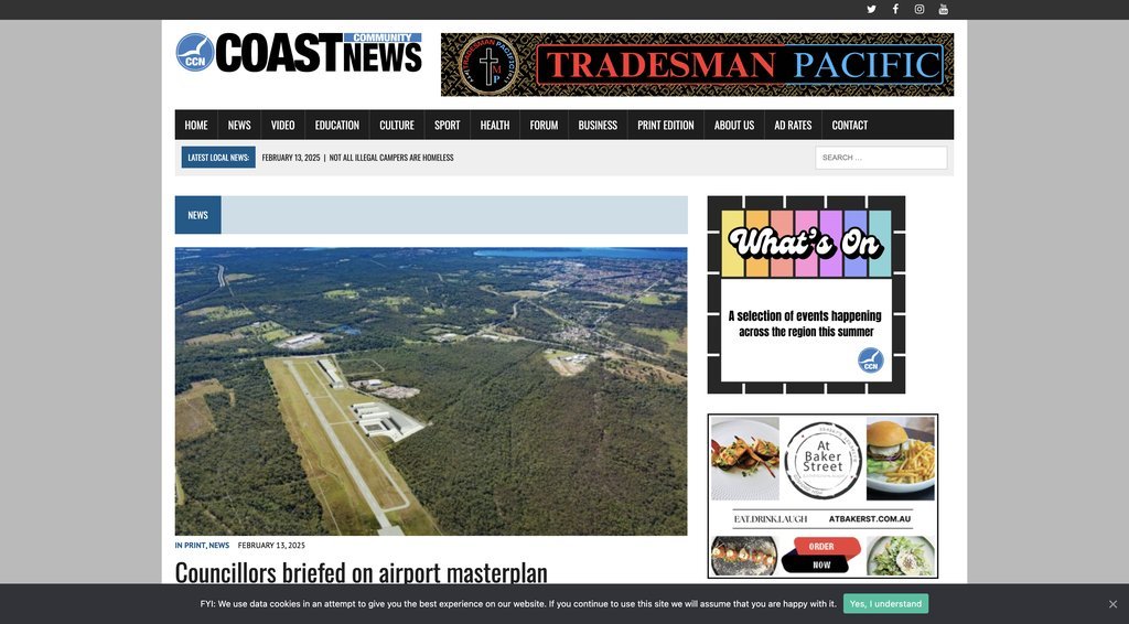 Screenshot of the Coast Community News website
