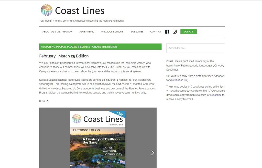 Screenshot of the Coast Lines website
