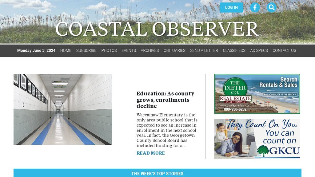 Screenshot of the Coastal Observer website