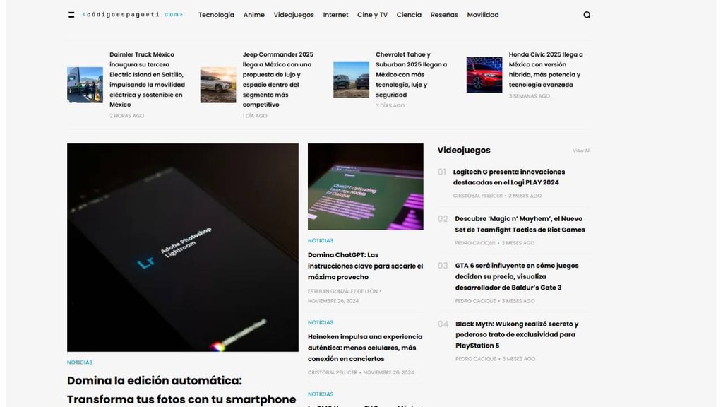 Screenshot of the Codigo Espagueti website