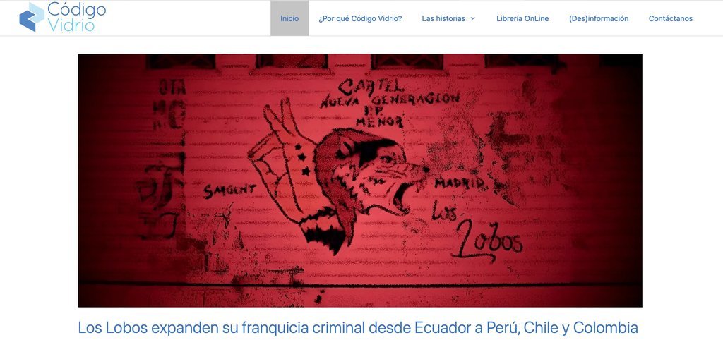 Screenshot of the Codigo Vidrio website