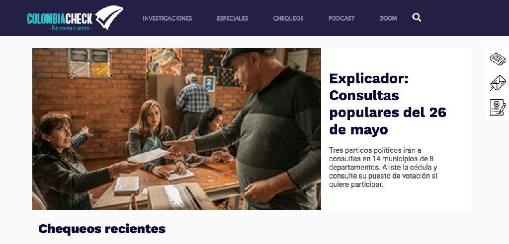 Screenshot of the Colombiacheck website