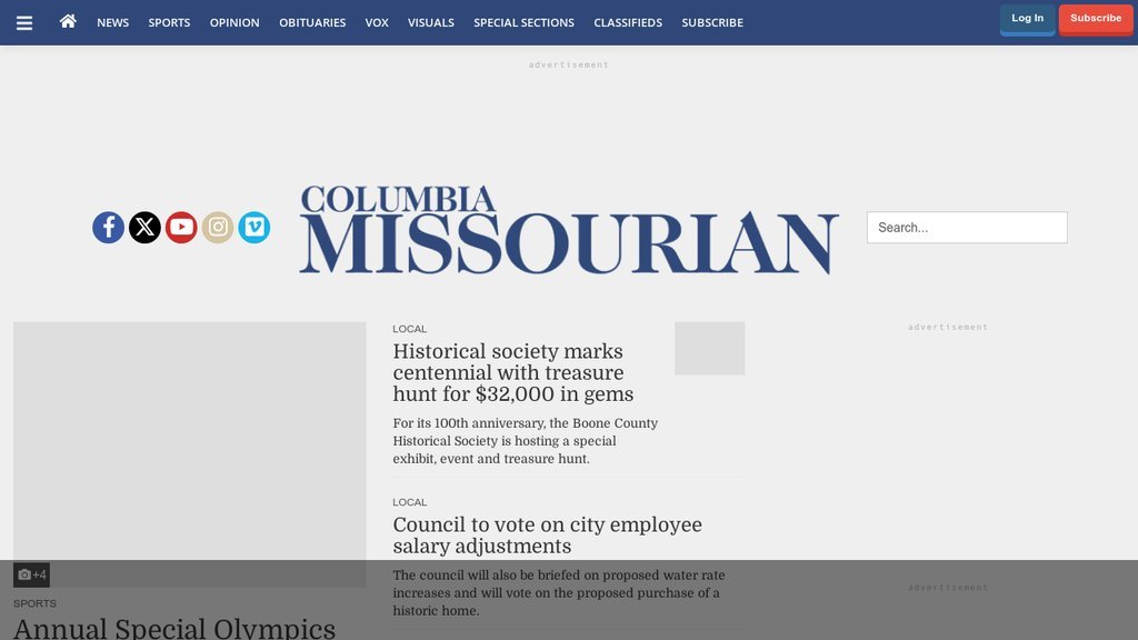 Screenshot of the Columbia Missourian website