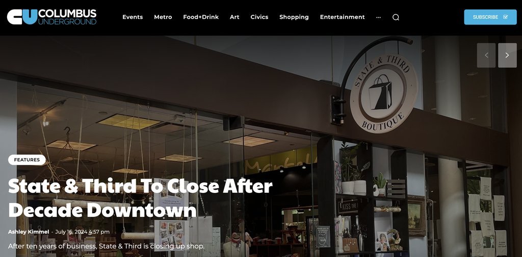 Screenshot of the Columbus Underground website