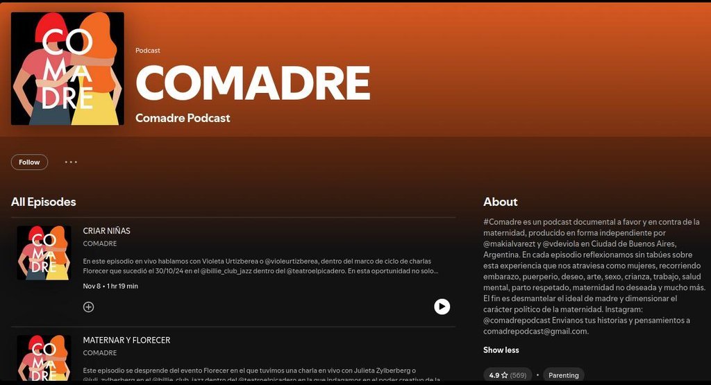Screenshot of the comadre podcast website