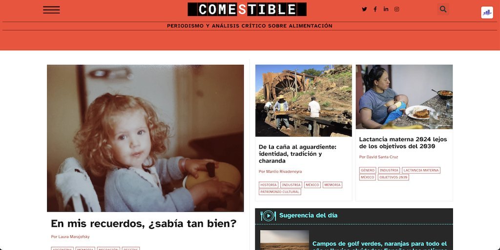 Screenshot of the comestible website