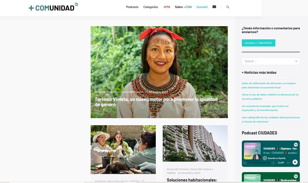 Screenshot of the +comunidad website