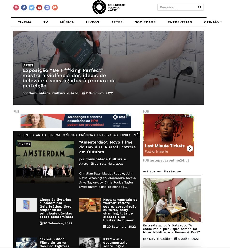 Screenshot of the Comunidade Cultura e Arte website