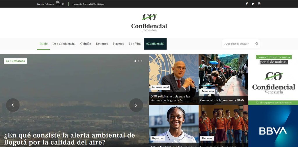 Screenshot of the Confidencial Colombia website