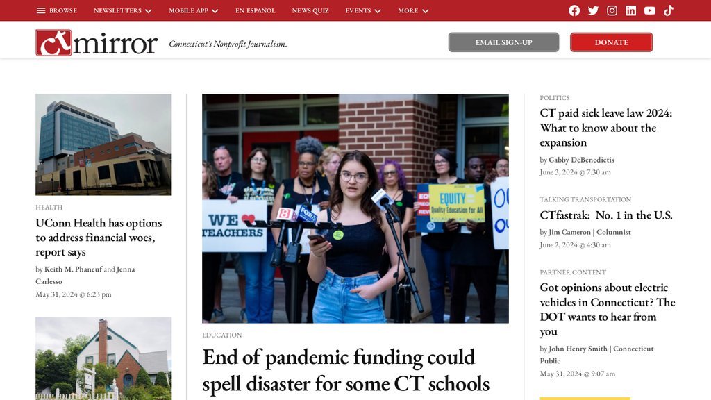 Screenshot of the Connecticut Mirror website