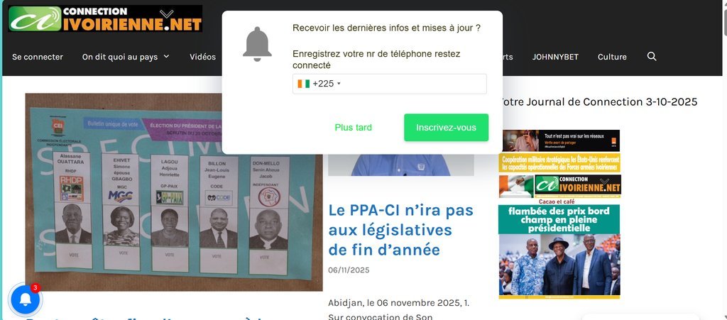 Screenshot of the Connection Ivoirienne website