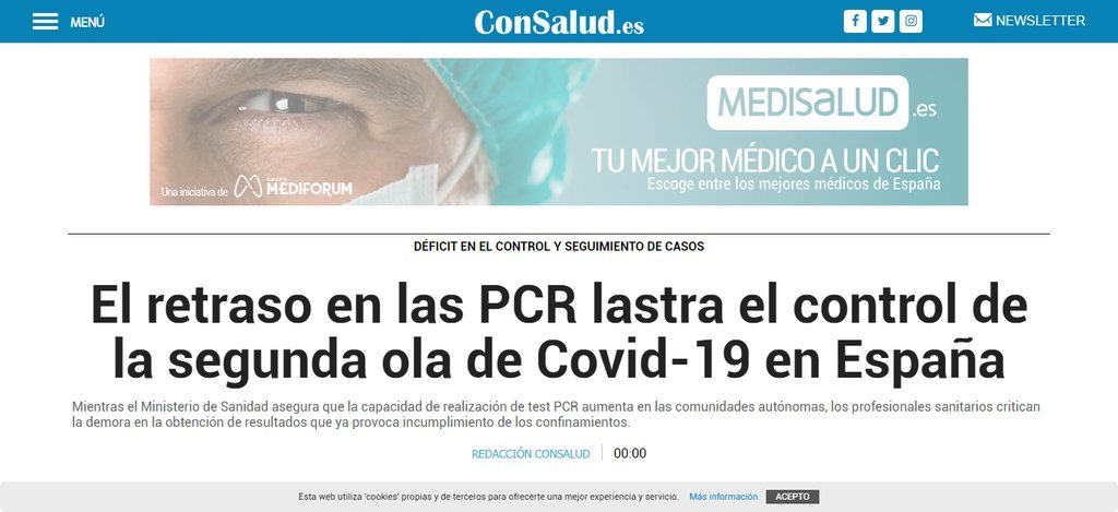 Screenshot of the Consalud.Es website