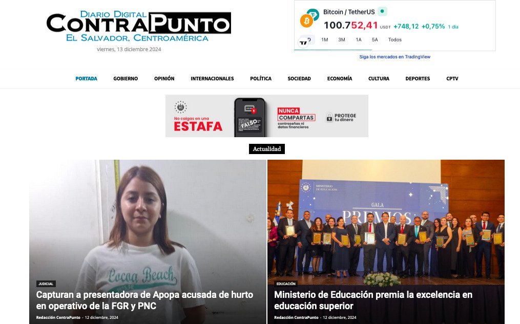 Screenshot of the Contrapunto. Diario Digital website