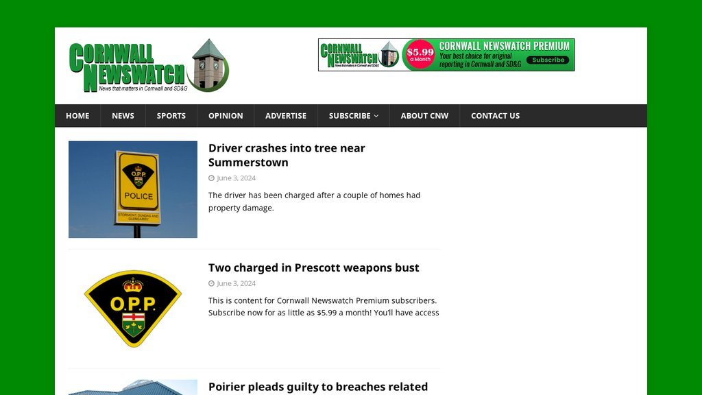 Screenshot of the Cornwall Newswatch website