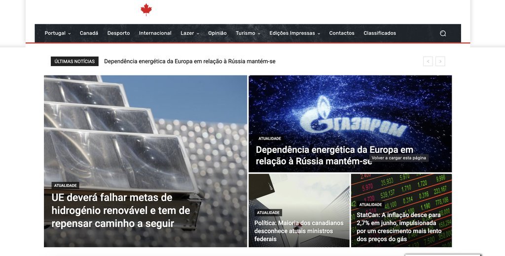 Screenshot of the Correio dal manha website