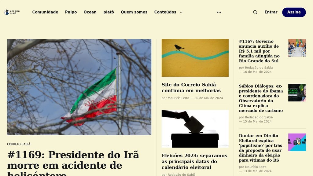 Screenshot of the Correio Sabiá website
