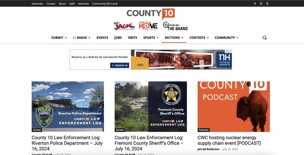 Screenshot of the County 10 website