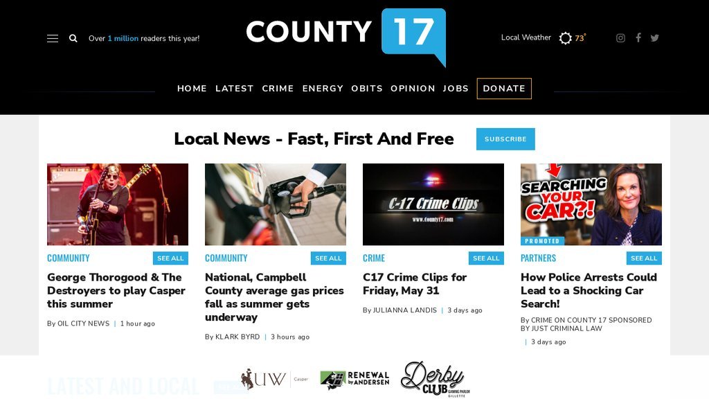 Screenshot of the County 17 News website