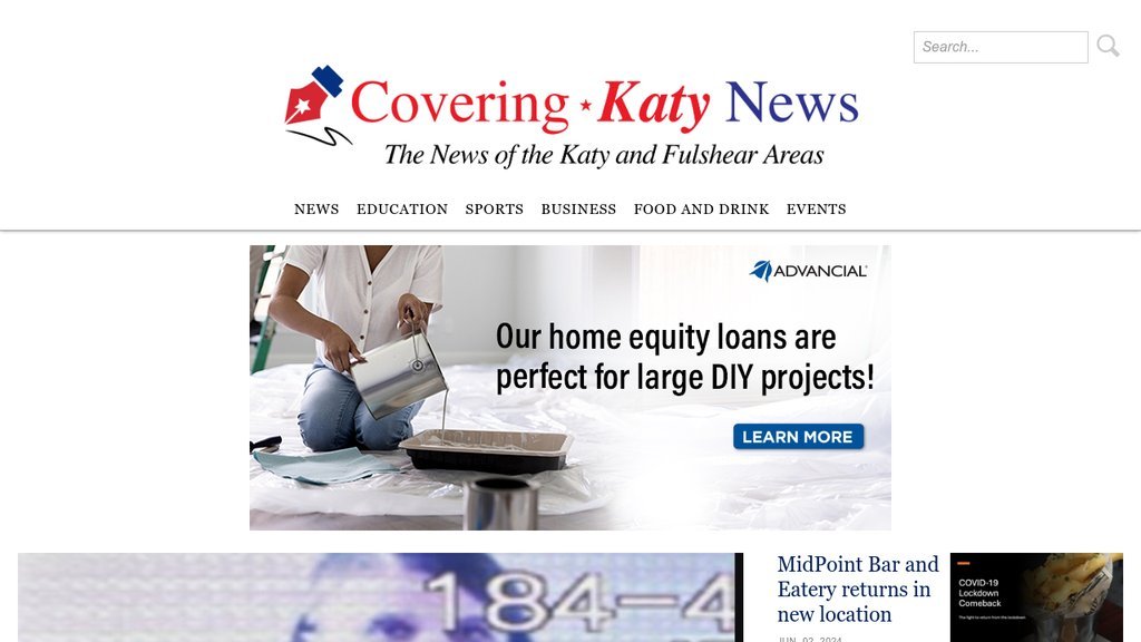 Screenshot of the Covering Katy News website