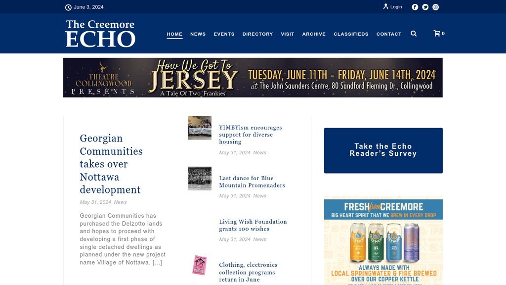 Screenshot of the Creemore Echo website