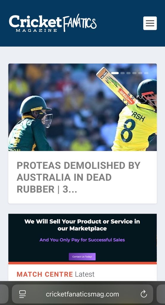 Screenshot of the Cricket Fanatics Magazine website