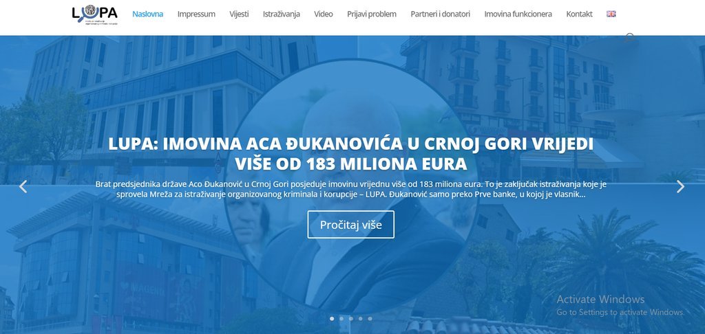 Screenshot of the Crime and Corruption Research Network (LUPA) website