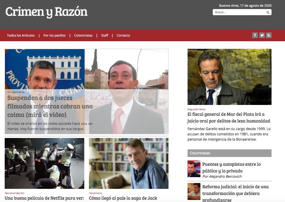 Screenshot of the Crimen Y Razon website