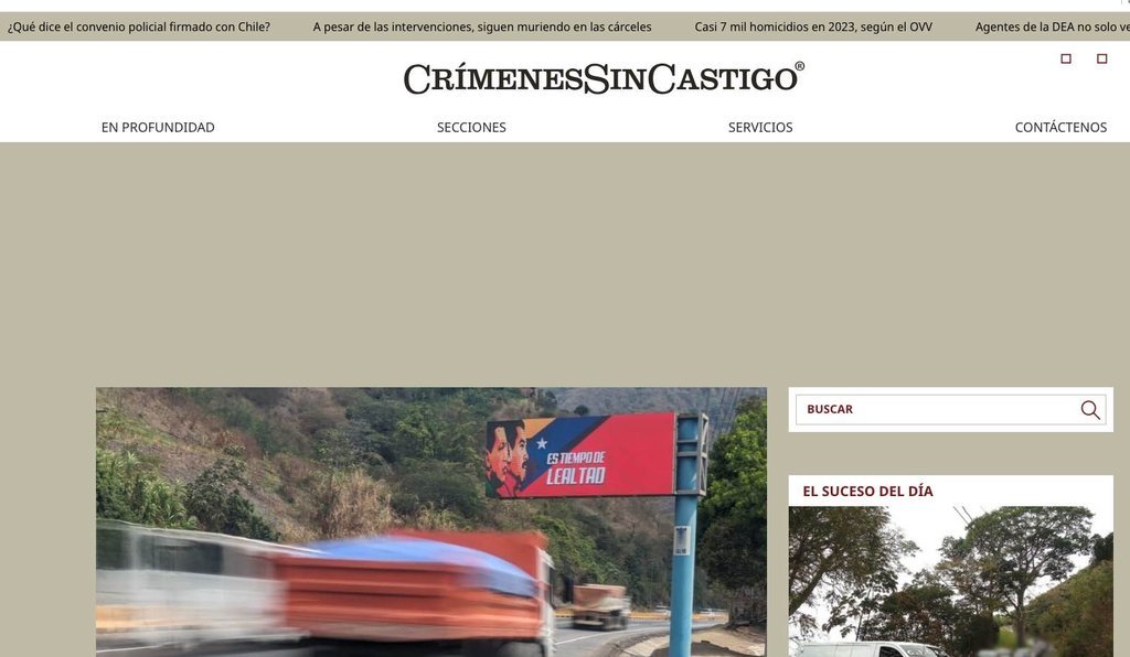 Screenshot of the Crimenes Sin Castigo website