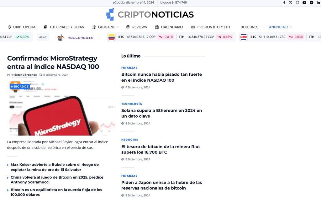 Screenshot of the Criptonoticias website