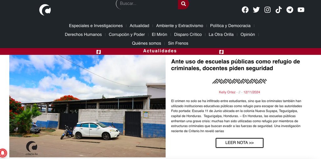Screenshot of the Criterio.Hn website
